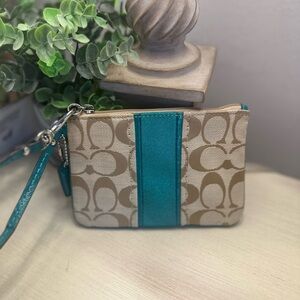 Coach Signature Wristlet with Teal Accent